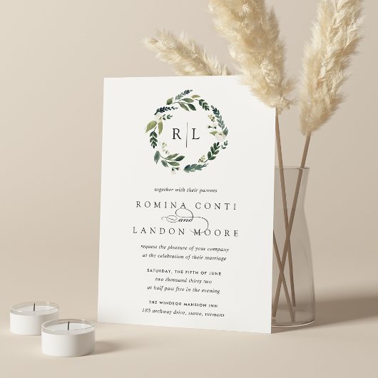 Invitation Peony blanc | Mariage de couronne de monogramme fl