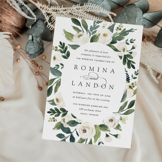 Invitation Peony blanc | Mariage floral à cadre ovale