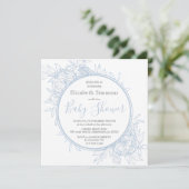 Invitation Peony bleu clair Baby shower en toile fleurie mode (Debout devant)