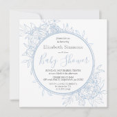 Invitation Peony bleu clair Baby shower en toile fleurie mode (Devant)