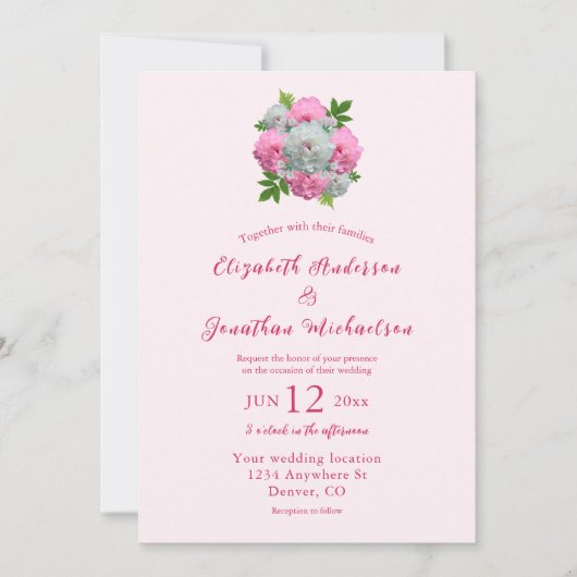 Invitation Peony Bouquet Mariage (Devant)