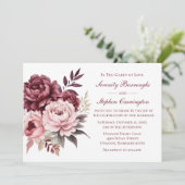 Invitation Peony Burgundy Aquarelle rose Mariage Floral (Debout devant)