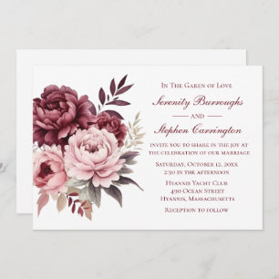 Invitation Peony Burgundy Aquarelle rose Mariage Floral