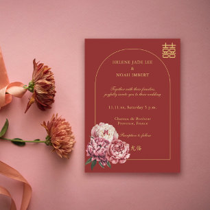Invitation Peony Double Bonheur Mariage rouge chinois moderne