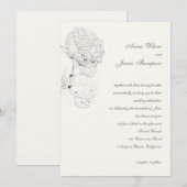 Invitation Peony Enk croquis Ivory Élégant Mariage de calligr (Devant / Derrière)