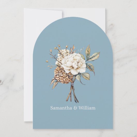 Invitation Peony et Hydrangea Mariage bleu Poudre (Dos)