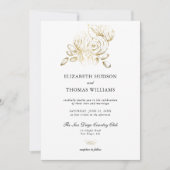 Invitation Peony Floral Art Sketch Faux Gold Classic Mariage (Devant)