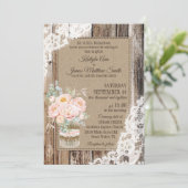 Invitation Peony Floral Bouquet Bois dentelle Rustique Mariag (Debout devant)