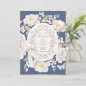 Invitation Peony Floral Vintage Elegant Blue Wedding (Debout devant)