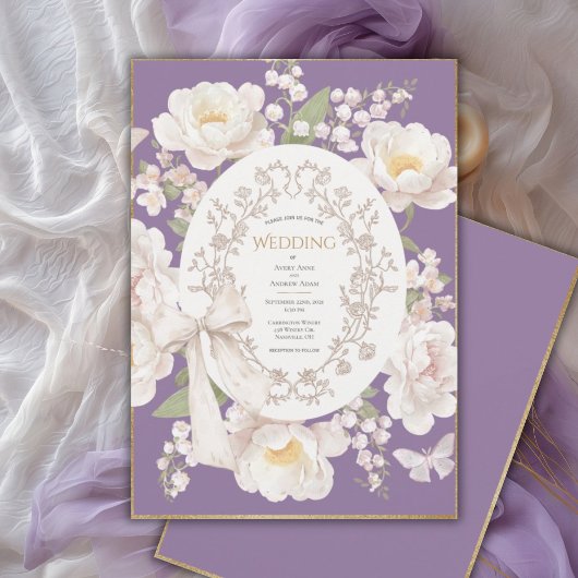 Invitation Peony Floral Vintage Elegant Purple Wedding