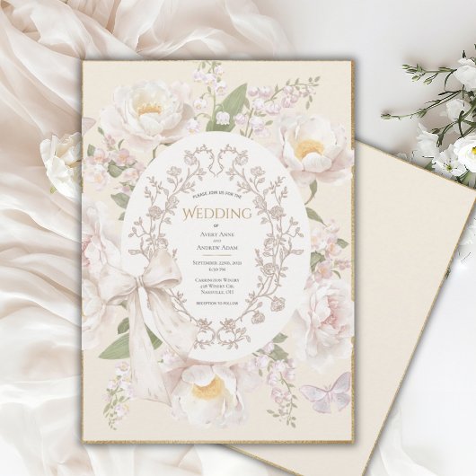 Invitation Peony Floral Vintage Elegant Wedding