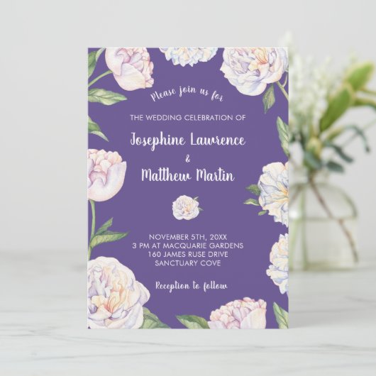 Invitation Peony Floral Violet Puple Wedding (Debout devant)