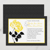 Invitation Peony jaune sur blanc avec Damas noir au charbon (Devant / Derrière)