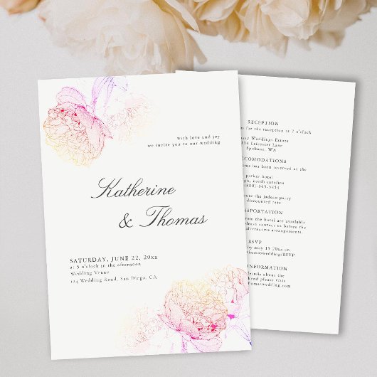 Invitation Peony Mariage rose arc-en-ciel élégant Tux tout en