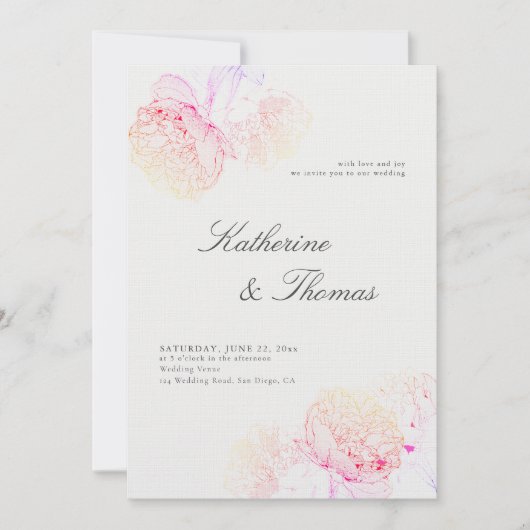 Invitation Peony Mariage rose arc-en-ciel élégant Tux tout en (Devant)