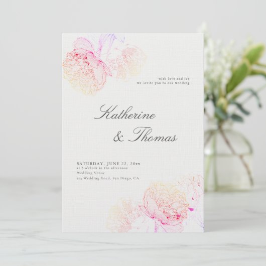 Invitation Peony Mariage rose arc-en-ciel élégant Tux tout en (Debout devant)