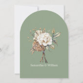 Invitation Peony moderne et Hydrangea Mariage vert olive (Dos)