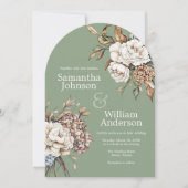 Invitation Peony moderne et Hydrangea Mariage vert olive (Devant)