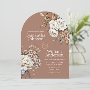 Invitation Peony moderne et Hydrangea Mocha Mousse Mariage
