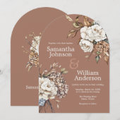 Invitation Peony moderne et Hydrangea Mocha Mousse Mariage (Devant / Derrière)
