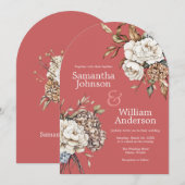 Invitation Peony moderne & hydrangea Coral Mariage rose (Devant / Derrière)