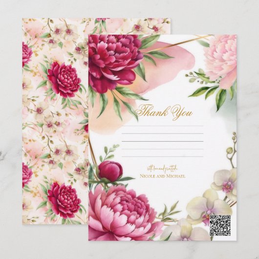 Invitation Peony & Orchid Garden Floral Glam Wedding  (Devant / Derrière)