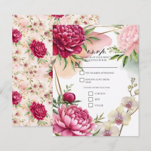 Invitation Peony & Orchid Garden Floral Glam Wedding  (Devant / Derrière)
