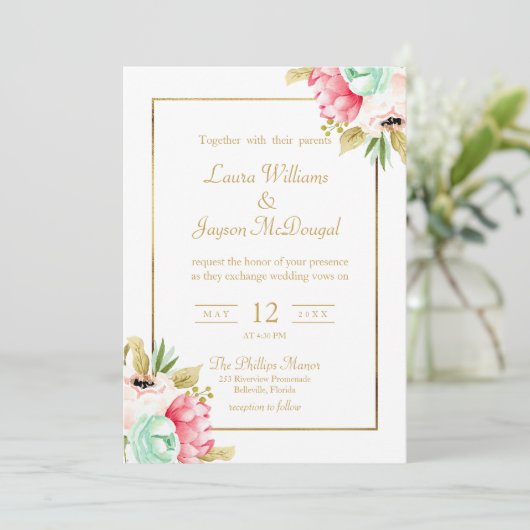 Invitation Peony Pastel Aquarelles Mariage de script or (Debout devant)