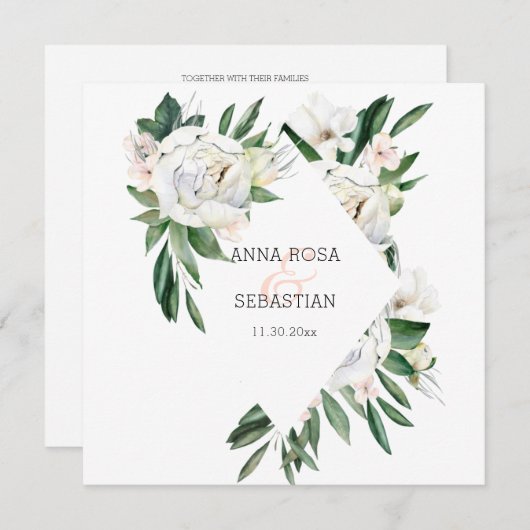 Invitation *~* Peony QR RSVP AR15 Fleurs Mariage de cadre (Devant / Derrière)