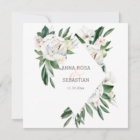 Invitation *~* Peony QR RSVP AR15 Fleurs Mariage de cadre (Devant)