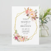 Invitation Peony rose Blush et Mariage or (Debout devant)