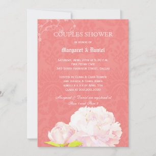 Invitation Peony rose Coral Mariage Couples Douche