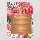 Invitation Peony rose cuivre rose douche à nage fleurie (Devant / Derrière)