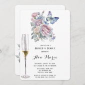 Invitation Peony rose Dusty Bleu Papillon Brunch & Bubbly (Devant / Derrière)