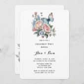 Invitation Peony rose Dusty Blue Butterfly Party (Devant / Derrière)