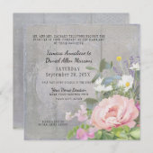 Invitation Peony rose Fleur Daisée Fleur Gris Rustique Bois (Devant / Derrière)