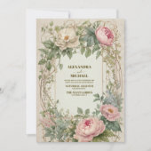 Invitation Peony rose Romantique Art Nouveau Mariage (Devant)