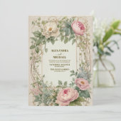 Invitation Peony rose Romantique Art Nouveau Mariage (Debout devant)