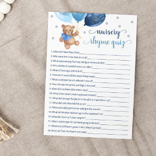 Invitation Pépinière Rhyme Quiz Jeu Teddy Bear Card