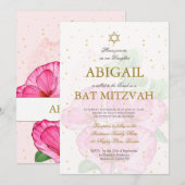 Invitation Pépites bat mitzvah Floral Or Rose Laver (Devant / Derrière)