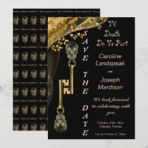 Pépites d'or voilées et squelette clés Halloweddin