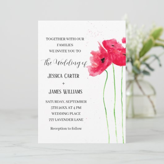 Invitation Pépites rouges Aquarelle rustique mariage élégant (Debout devant)