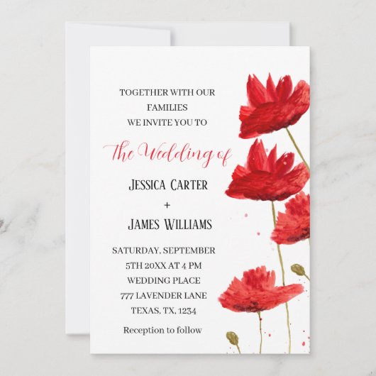 Invitation Pépites rouges Aquarelle rustique mariage élégant (Devant)