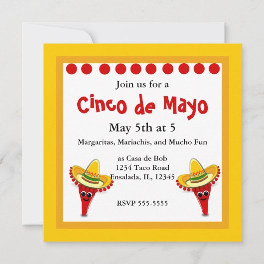 Invitation Pepper chili dans un Sombrero Cinco de Mayo (Dos)