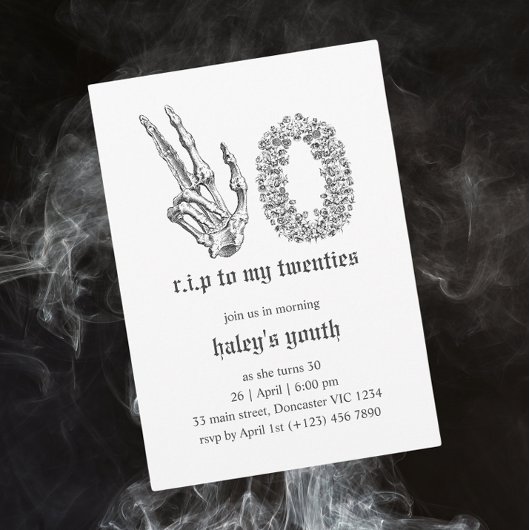 Invitation PER 20s Années Goth Skull Skeleton 30e Anniversair