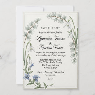 Invitation Perce-neige, Gentiane bleue, Aiguilles de pin, Mul