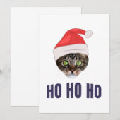 Invitation Père Chat avec un chapeau de Père Noël, Ho Ho ho (Devant / Derrière)