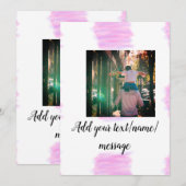 Invitation Père fils aquarelle rose violet ajoutez image te (Devant / Derrière)