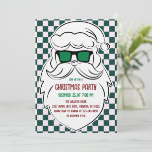 Invitation Père Noël à carreaux vert et rose rétro Noël
