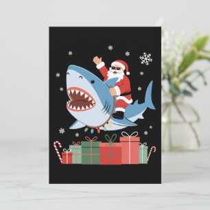 Invitation Père Noël à cheval sur un requin pyjama de Noël mi